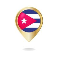 bandiera cubana sulla mappa del puntatore dorato, illustrazione vettoriale eps.10