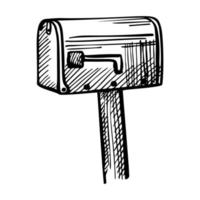 cassetta postale abbozzata isolata. cassetta delle lettere vintage in stile disegnato a mano. vettore