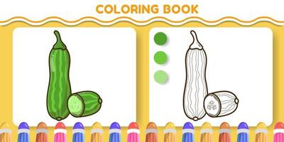 cetriolo colorato e bianco e nero con fette di cartone animato disegnato a mano doodle libro da colorare per bambini vettore