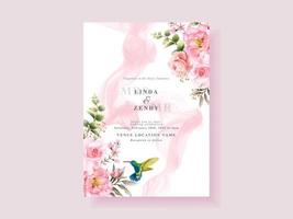 carta dell'invito di nozze del fiore rosa tenue vettore