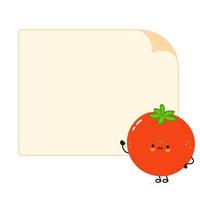 simpatico personaggio di pomodoro divertente con nuvoletta. icona dell'illustrazione del carattere kawaii del fumetto disegnato a mano di vettore. isolato su sfondo bianco. concetto di carattere del pomodoro vettore