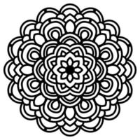 primo piano del fiore di contorno nero. mandala tribale. elemento decorativo disegnato a mano vintage. rotondo floreale ornamentale isolato su priorità bassa bianca. motivo a cerchio geometrico. vettore