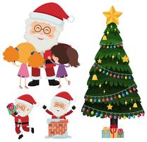 Babbo Natale e bambini felici con regali vettore
