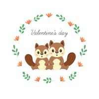 Felice giorno di San Valentino biglietto di auguri con scoiattoli carini in amore.