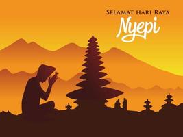 selamat hari raya nyepi. traduzione felice giorno del silenzio nyepi. vettore