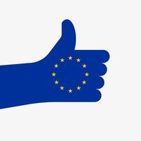 bandiera dell'Unione europea pollice in alto icone vettoriali isolate su sfondo bianco