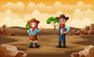 cowboy e cowgirl nel deserto vettore