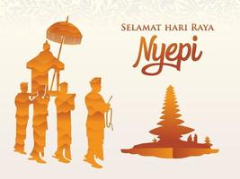 selamat hari raya nyepi. traduzione felice giorno del silenzio nyepi. vettore