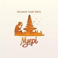 selamat hari raya nyepi. traduzione felice giorno del silenzio nyepi. vettore