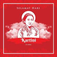 selamat hari kartini. traduzione buon giorno kartini. kartini è l'eroe dell'educazione delle donne e dei diritti umani in Indonesia vettore