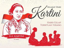 selamat hari kartini. traduzione buon giorno kartini. kartini è l'eroe dell'educazione delle donne e dei diritti umani in Indonesia vettore