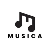 lettera m con disegno del logo della nota musicale vettore