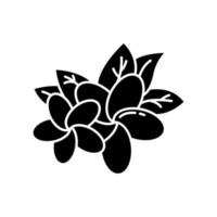 icona del glifo plumeria. due fiori esotici della regione. flora delle foreste indonesiane. piccole piante tropicali. fiore di frangipani con foglie. simbolo della sagoma. spazio negativo. illustrazione vettoriale isolato