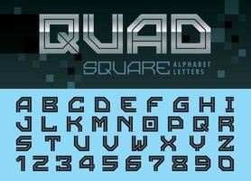 lettere e numeri dell'alfabeto quadrato a doppia linea, set di caratteri per lettere geometriche per la tecnologia. vettore