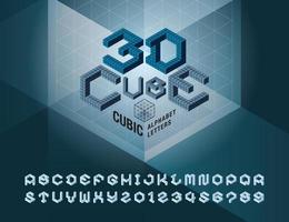vettore di lettere e numeri dell'alfabeto cubo, caratteri stilizzati esagonali 3d astratti