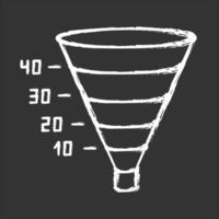 icona del gesso del grafico a imbuto. grafico della strategia di marketing. piano economico di conversione. finanza. presentazione della ricerca aziendale. visualizzazione con segmenti e numeri. illustrazione di lavagna vettoriale isolata