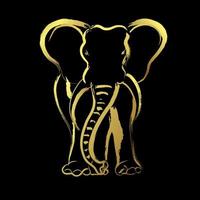 pennellata dorata di elefante su sfondo nero vettore