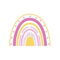 vettore bambino disegno di un arcobaleno. illustrazione bohémien carina. elemento di design per baby shower, stampa di vestiti per bambini, cartolina. minimalismo scandinavo. tono pastello