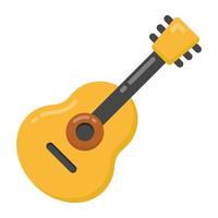 una chitarra, icona di uno strumento musicale in design piatto vettore
