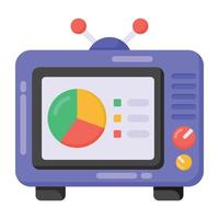 grafico a torta all'interno della tv che indica l'icona piatta dell'infografica televisiva vettore