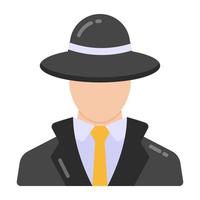 persona con cappello e cappotto che denota l'icona piatta del detective vettore