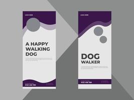 servizio di dog walker roll up banner design. pacchetto di modelli di progettazione di volantini per il servizio di passeggio per animali domestici, volantino, poster, pronto per la stampa, vettore