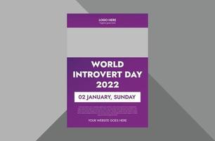 2 gennaio giornata mondiale dell'introverso. modello di volantino per la giornata mondiale dell'introverso, copertina, design di volantini per poster. copertina, poster, flyer, pronta per la stampa vettore