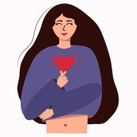 sorridente donna coreana incrocia due dita a forma di cuore, il segno esprime amore. gesto del cuore coreano. il concetto di amore e felicità. illustrazione vettoriale piatta.