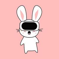 simpatico coniglio kawaii sorpreso nel metaverso. illustrazione piatta vettoriale di un'icona di carattere nella realtà virtuale.
