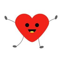 illustrazione vettoriale di cuore rosso sorridente su sfondo bianco. design artistico per auguri e biglietti di San Valentino, web, banner, poster, volantini, brochure, stampa.