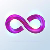 simbolo di infinito della linea swoosh di fusione viola brillante. illustrazione del volume 3d vettoriale isolata su sfondo bianco. segno di infinito viola scintillante, logo per la presentazione. linea ondulata a spirale al neon.