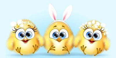 piccolo cartone animato tre pulcini di Pasqua vettore