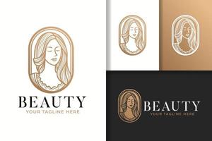 modello di logo e icona di bellezza femminile donna linea oro arte vettore