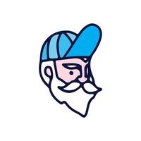 vecchio barbuto che indossa un cappello a scatto, illustrazione per t-shirt, adesivi o articoli di abbigliamento. con doodle, soft pop e stile cartone animato. vettore