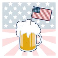 Bicchiere di birra con la bandiera degli Stati Uniti vettore