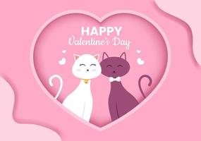 carino coppia animale gatto felice san valentino design piatto illustrazione che è commemorato il 17 febbraio per amore biglietto di auguri vettore