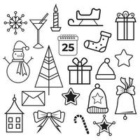 icone natalizie piatte, elemento per motivi, carte, adesivi per app, sfondo vettoriale