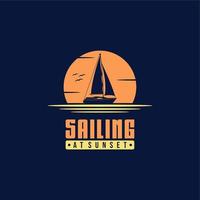 barca a vela al tramonto o all'alba silhouette logo design ispirazione vettore