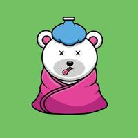 illustrazione dell'icona di vettore del fumetto malato dell'orso polare carino. concetto di icona di salute animale isolato vettore premium. stile cartone animato piatto