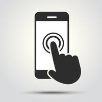 Icona che punta sul touch screen dello smartphone vettore