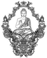 arte del tatuaggio buddha design tailandese disegno a mano e schizzo vettore