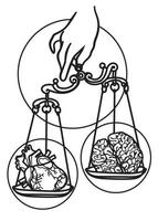 scale di arte del tatuaggio che disegnano lo schizzo del cervello e del cuore vettore