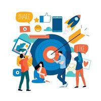 social media, social networking, comunità online, condivisione di video e foto, comunicazione, chat e messaggistica design di illustrazioni vettoriali piatte per grafica mobile e web