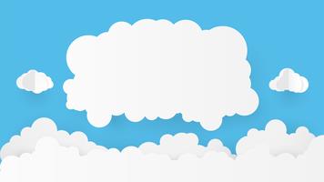 Arte di carta con nuvole su cielo blu. Copia spazio Bolla di discorso, bianco bianco appeso. vettore
