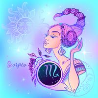 Segno zodiacale Scorpione una bella ragazza. Oroscopo. Astrologia. Vettore. vettore