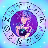 Segno zodiacale Sagittario una bella ragazza. Oroscopo. Astrologia. Vettore. vettore