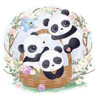 panda nell'illustrazione dell'acquerello vettore