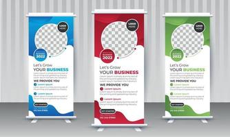 moderno modello di progettazione banner roll-up aziendale con più colori blu, rosso, verde vettore