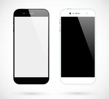 Smartphone isolato. Smartphone in bianco e nero vista frontale. Set di telefoni cellulari vettore
