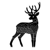 concetto disegnato a mano della siluetta dei cervi con il paesaggio notturno della foresta e delle montagne all'interno della forma animale. illustrazione vettoriale lineare isolata nero su bianco